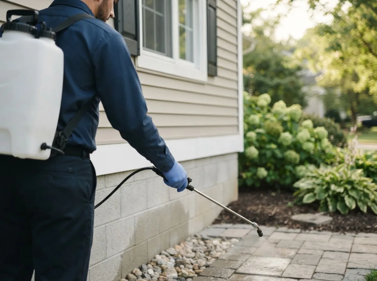 Pest control technician inspecting a home in Clio, CA